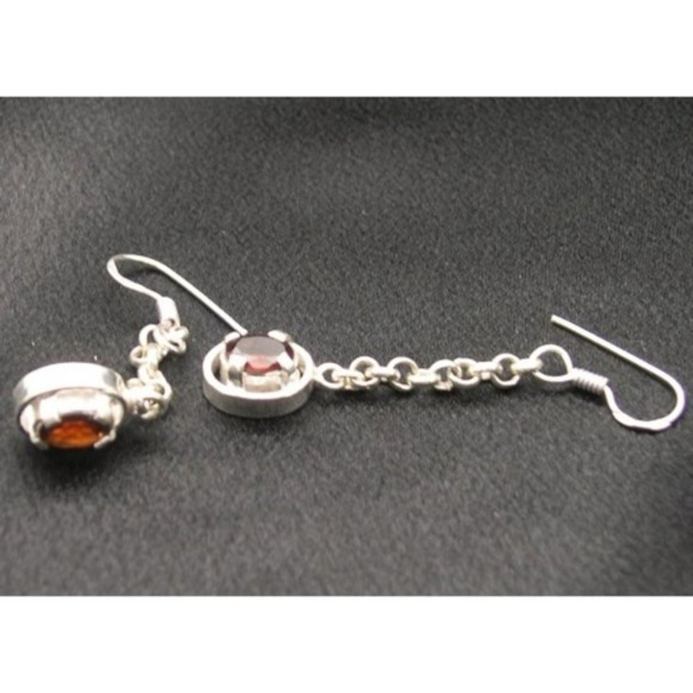 New Sterling Silver Red Garnet Modernist Earrings